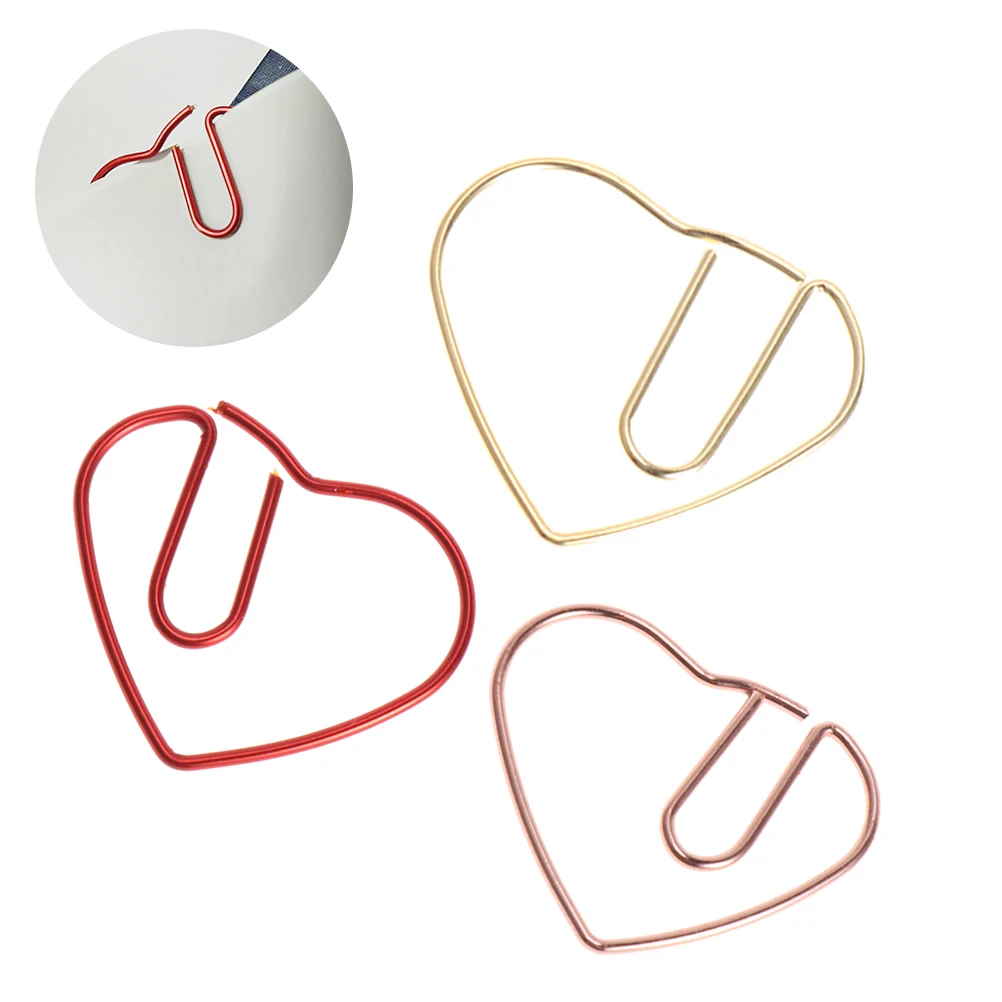50pcs Heart Shape Paper Clips Creative Shape for Bookmark Office School Notebook Agenda Pad (Mixed Color)