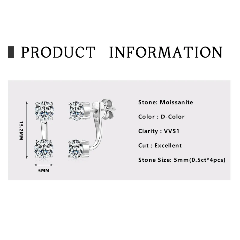 AINUOSHI Round Cut 0.5CT Moissanite Earrings 2 IN 1 925 Sterling Silver Earring for Women 2023 Trending Modern Jewelry Gift