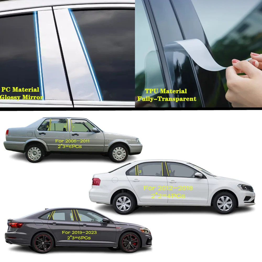 

For Volkswagen VW Santana Jetta 2006-2023 Car TPU/Glossy Mirror Pillar Post Cover Door Trim Window Molding Sticker Accessories