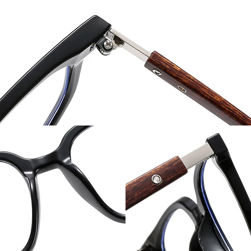 SHAUNA Retro Rivets Anti-Blue Light Glasses Frames Wood Grain Square Optical Eyeglasses