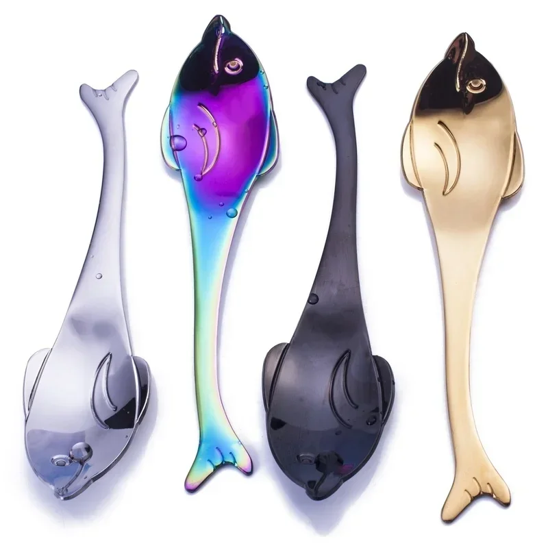 Original 1 Pc Stainless Steel Cute Soup Spoon Cartoon Fish Shape Coffee Marine Style Creative Stirring Spoon