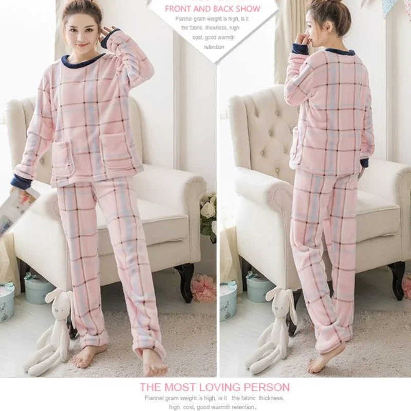 Indumenti da notte in velluto corallo donna vestiti Kawaii autunno pigiama caldo set camicie da notte spesse Cardigan in flanella Homewear set manica lunga