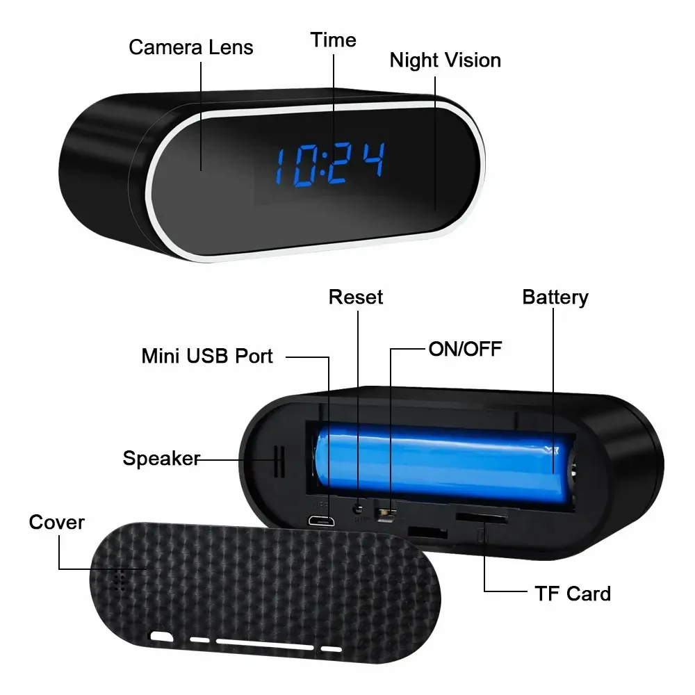 1080P WiFi Mini Camera Full HD Clock Camera with Movement Detect Night Vision for Home and Office Surveillance