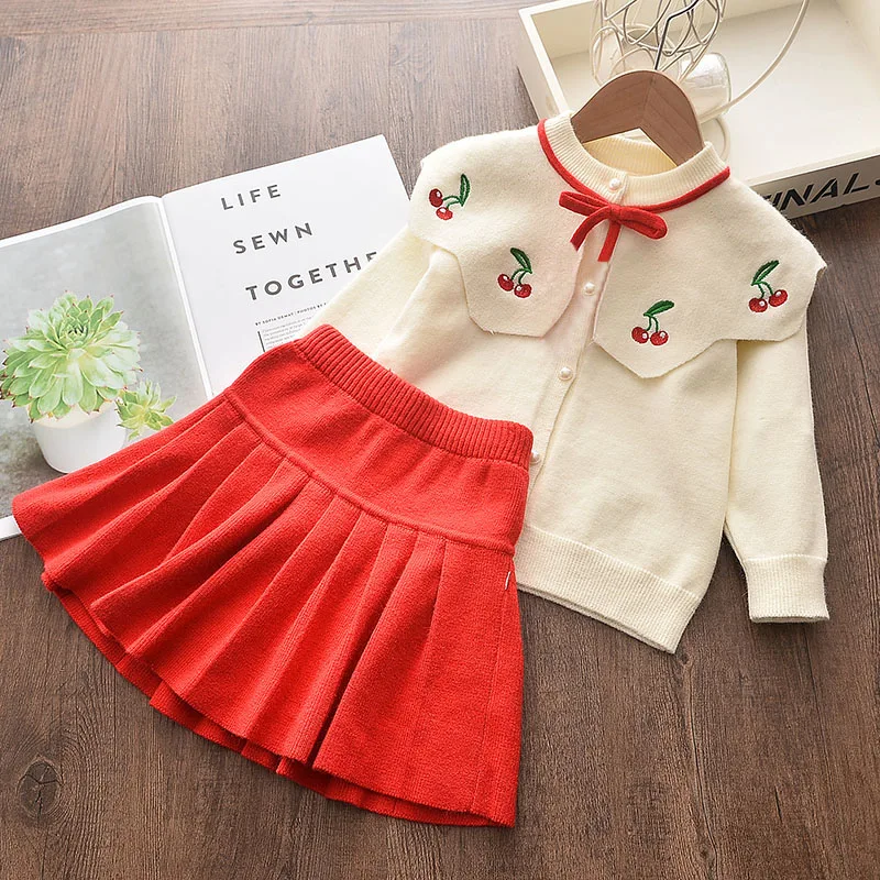 Bear Leader Baby Girl Clothes Set Sweet Outfits Autumn Winter Kids Girls Long Sleeve Knitted Embroidery Sweater + Skirt 2pcs Set