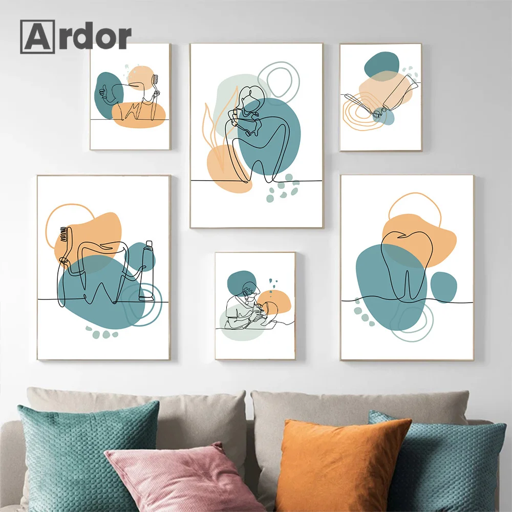 

Abstract Tooth Dental Clinic Poster Lines Oral Health Dentist Canvas Painting Print Wall Art Pictures Medical Office Educa Decor