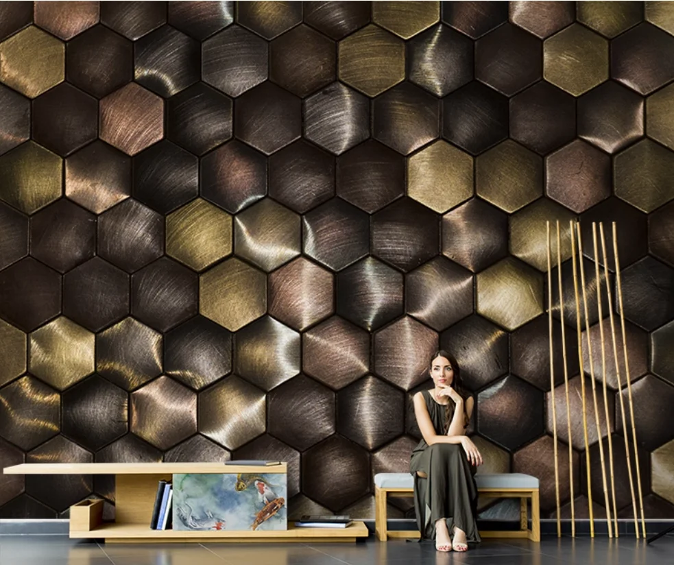 Nordic art retro three-dimensional light luxury diamond geometric wallpaper living room TV background wall paper custom mural