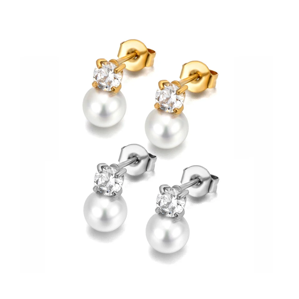 Lokaer Zarte Imitation Perlen Zirkon Mode Stud Ohrringe Hohe Qualität Edelstahl Trendy Vielseitig Täglichen Schmuck E25061