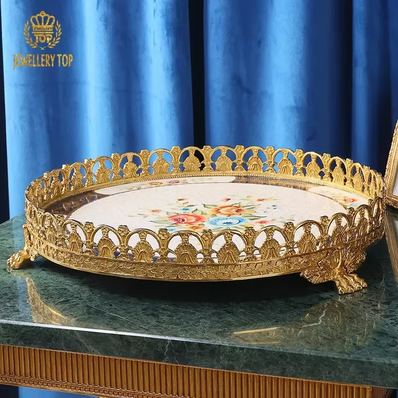 Luxury Brass Ceramic Fruit Tray European Retro Bird Design Home Decoration Living Room Ornament Elegant Tableware Centerpiece