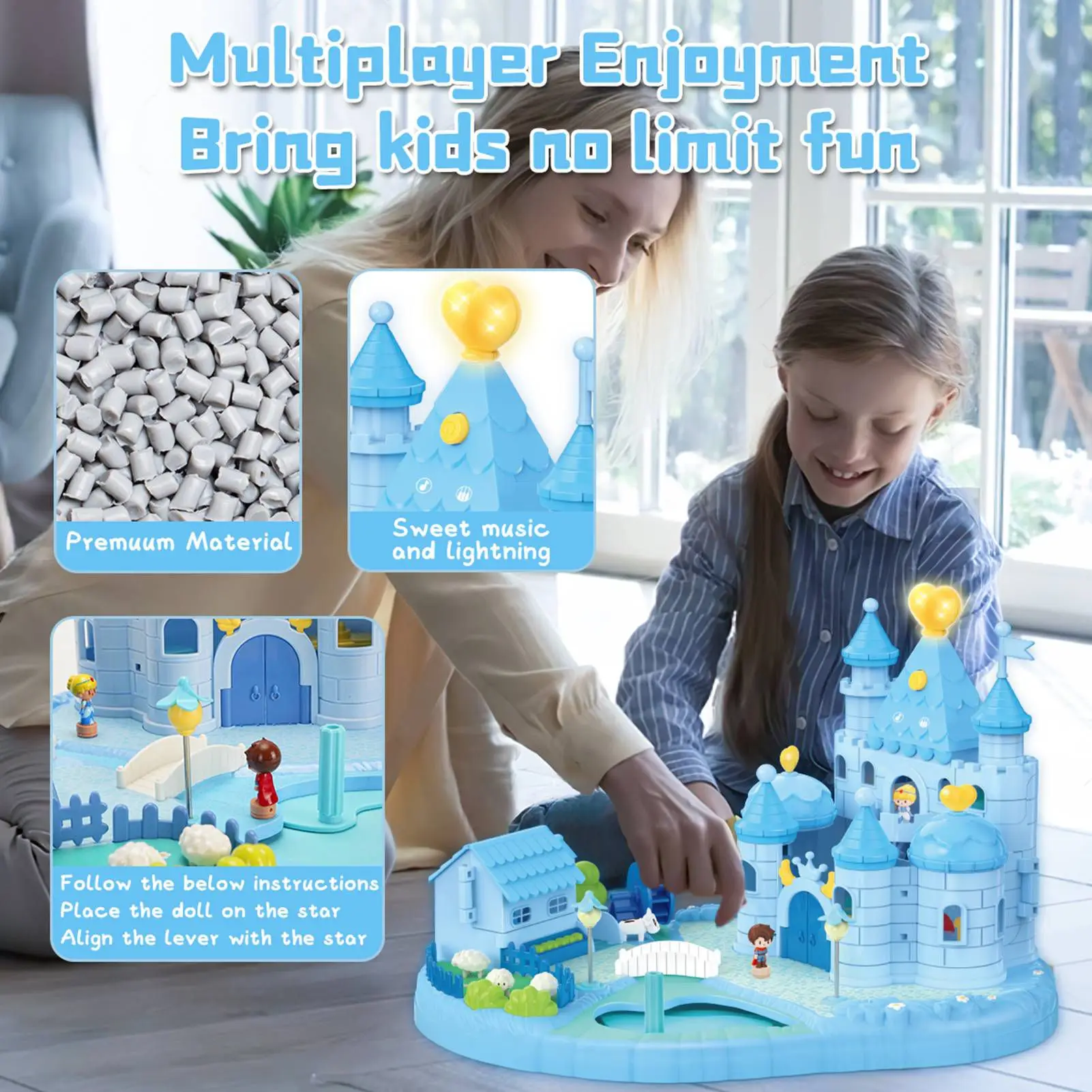 Magnetische bediening poppenhuis speelset blauw educatief doe-het-zelf poppenhuis speelhuis speelgoed voor kinderen