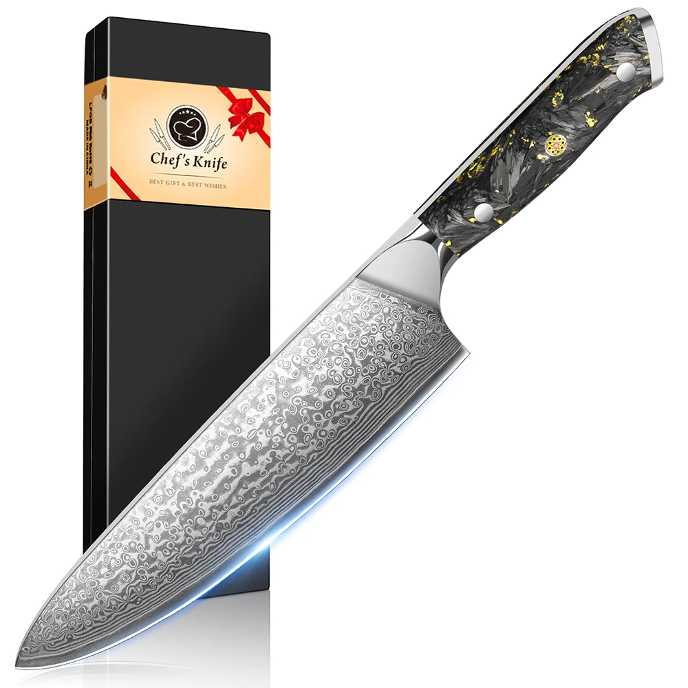Küchenmesser, Damaszener Kochmesser, Ultrascharfer VG-10 Stahl mit Kunstharzgriff, Professionelles Kochmesser, Mit Geschenkbox