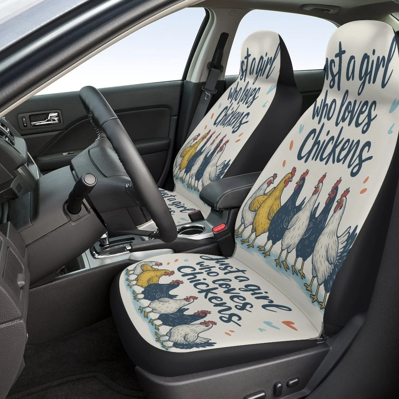 Chicken Lover Themed Car Seat Cover Set - Trendy High-Quality Polyester Full Set For Most Cars, Universal Fit For 2 Front & Rear