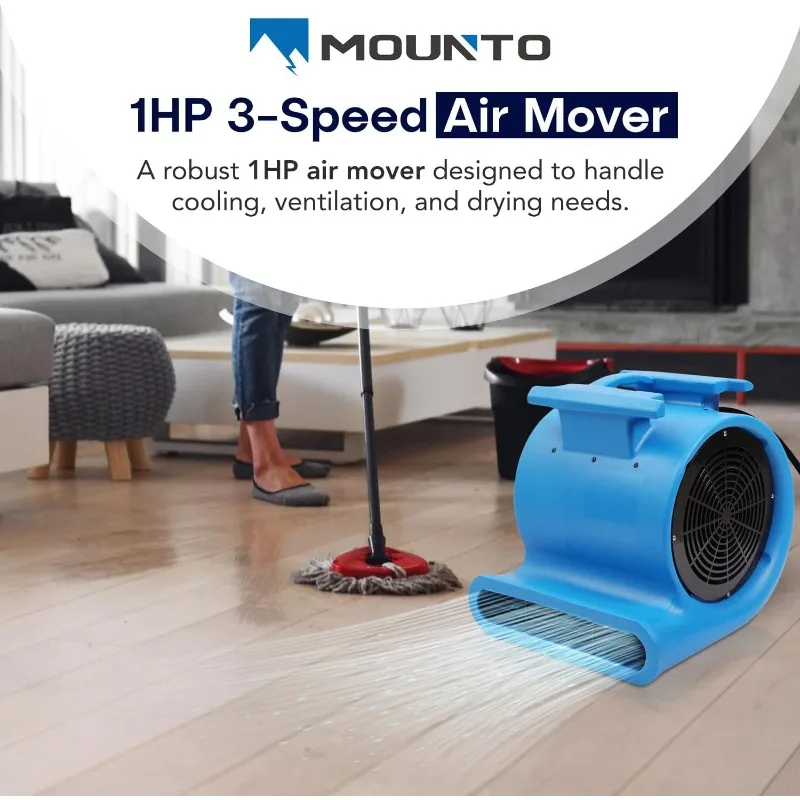 MOUNTO 3-Speed Air Mover 1HP 4000+ CFM Monster Floor Blower Carpet Dryers Janitoral Floor Dryer patio furniture