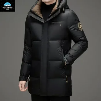 Chaquetas de invierno para hombre, chaqueta de plumón de pato blanco de gama alta, chaqueta cálida gruesa de longitud media para hombre, abrigos con capucha 2024