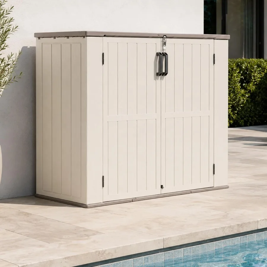 Tall Resin Outdoor Storage Shed, Cream White, Weather-Resistant And Low-Maintenance