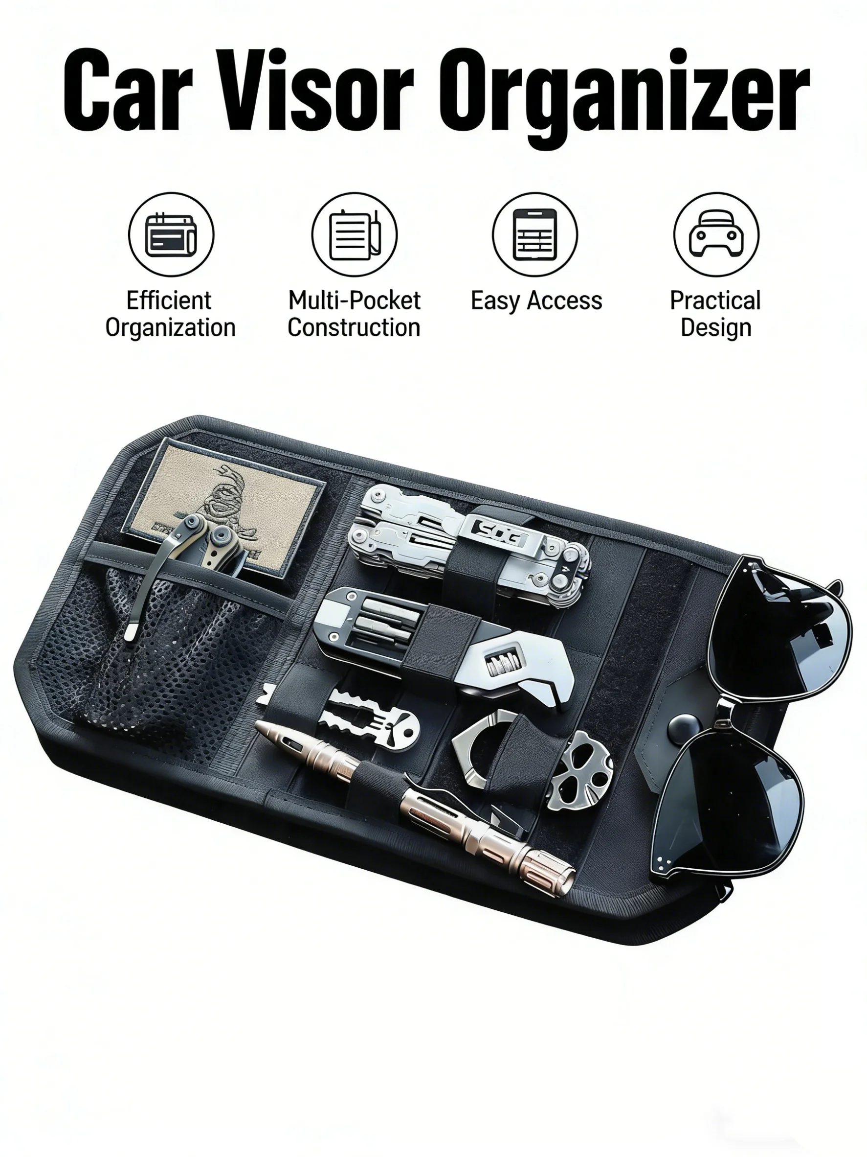 Organizador visera coche con panel MOLLE – Bolsa táctica universal - imagen 4