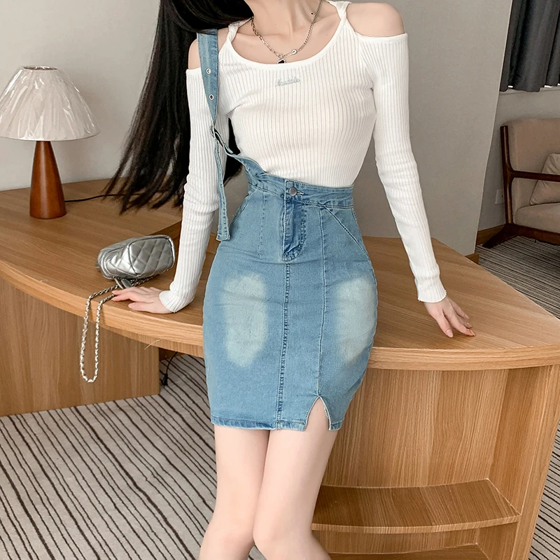 

Ageing this year's popular pretty a whole set of suit female 2024 new denim back strap dress sub sweet spicy short skirt