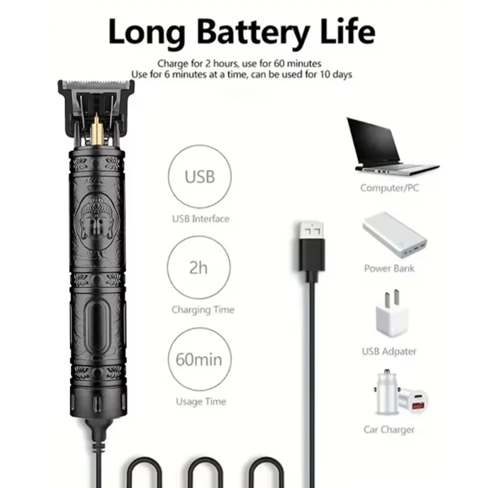 hiena USB Rechargeable Hair Clippers for Men Set with Oil Head and Electric Trimmer Ideal for Home Use Men's Shaver Hair clipper - Image 6