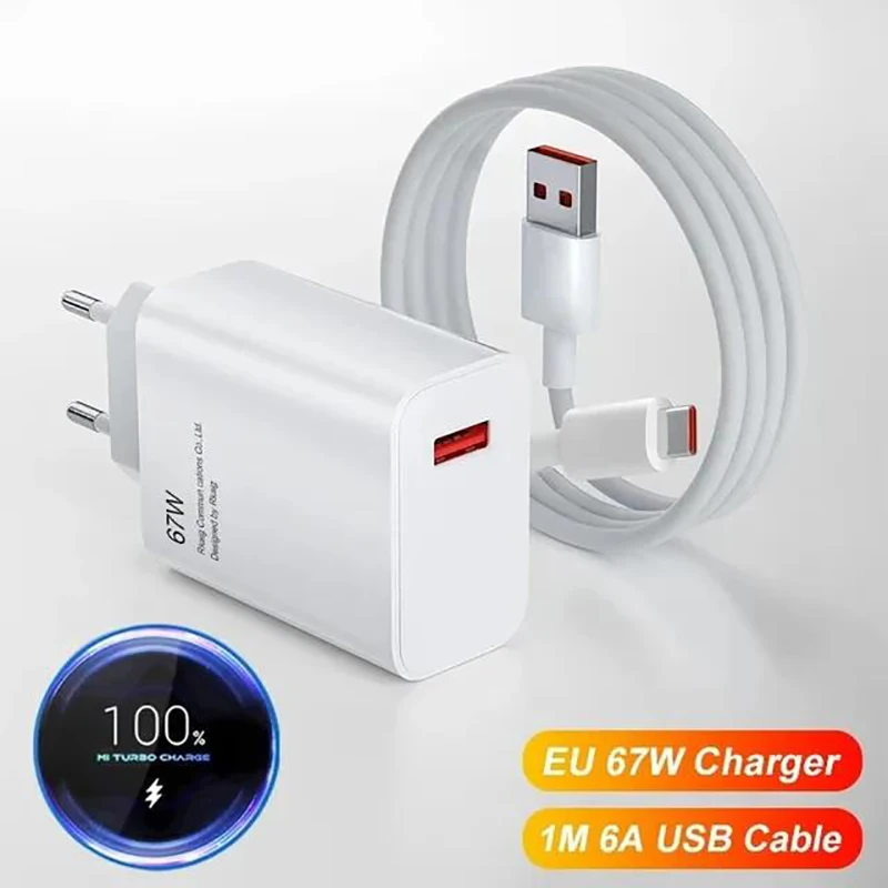 GaN 67W 6A USB Super Fast Charging Quick Charge 3.0  With Cable Mobile Phone Charger Adapter For iPhone 15 Xiaomi Samsung Huawei