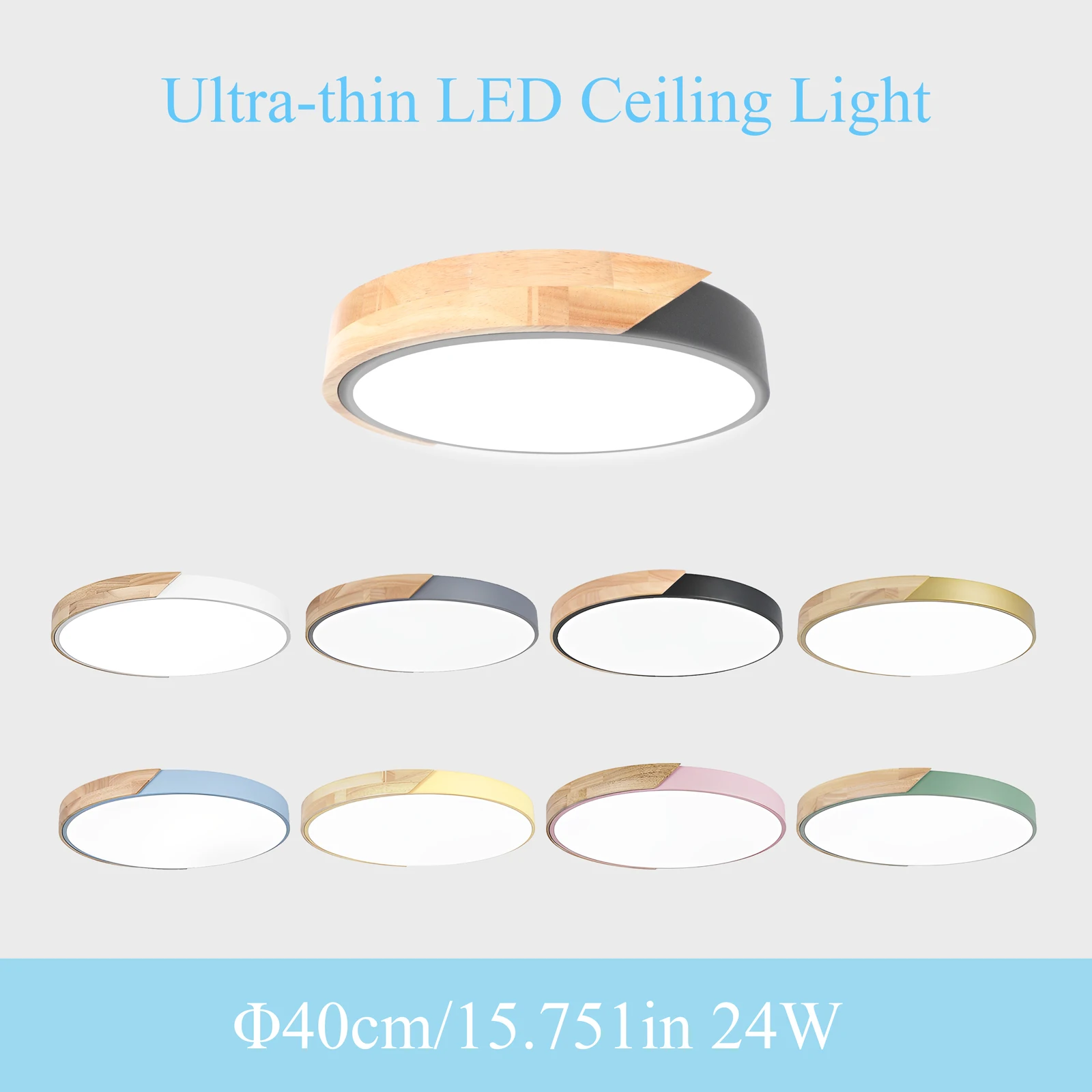 LED Ceiling Light 24W Modern Round Macaron Wooden Ceiling Lamp Indoor  Fixture