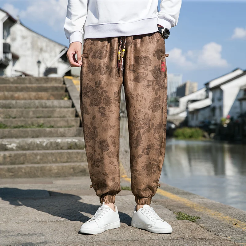 Chinese Traditional Dress Retro Embroidery Plus Size Casual Pants Men Clothing Style Loose Harem Joggers Oversized Trousers