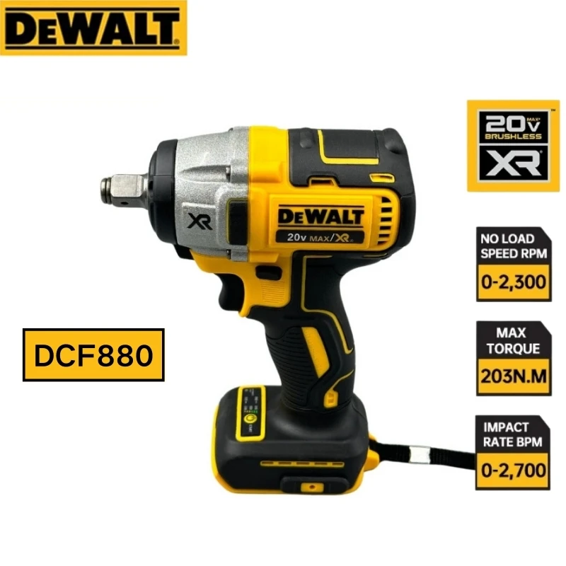 Dewalt DCF880 Brushless Impact Wrench 20V Battery Rechargeable Electric Lithium Battery Wrench 203Nm Cordless Power Tools