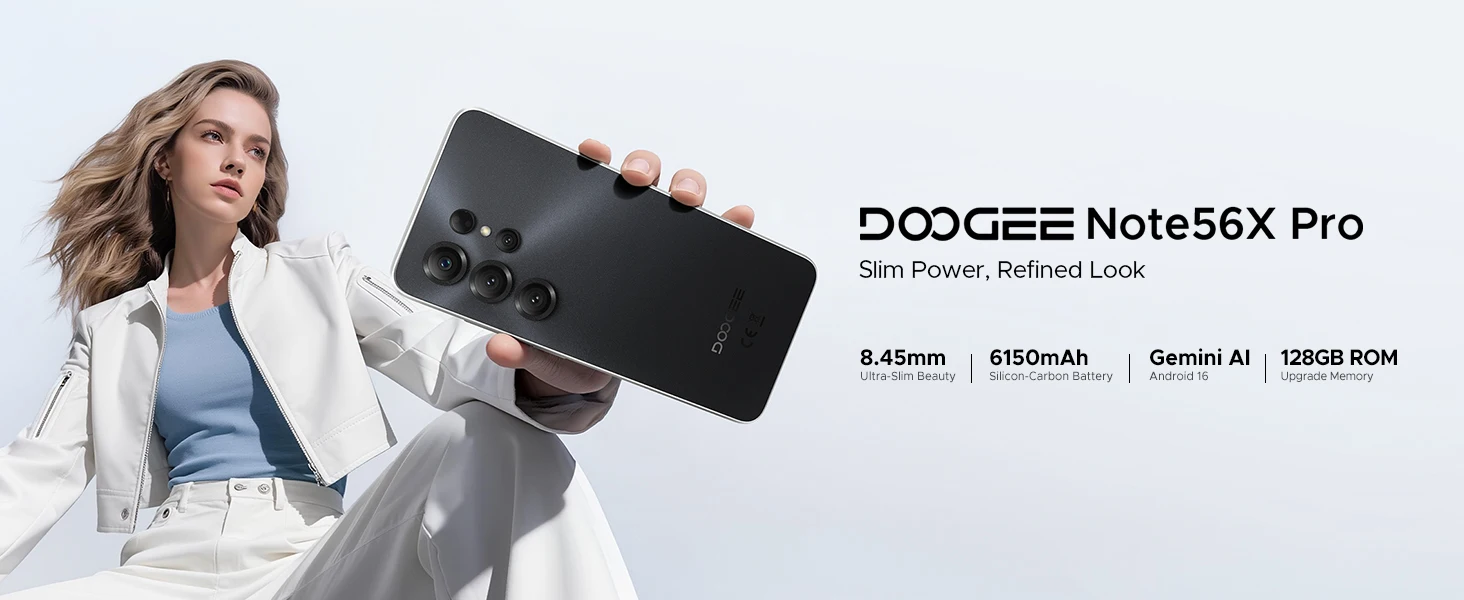 Global Version DOOGEE Note56X Pro Smartphone 6.56'' Screen 6150mAh Battery Gemini AI Android 16 Mobile Phone Support Widevine L1