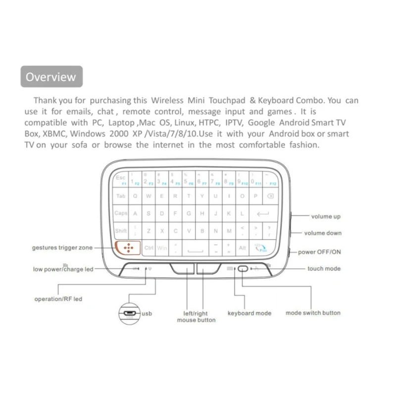 Imagem -04 - Mini Teclado sem Fio com Touchpad Tela Cheia para Androids para