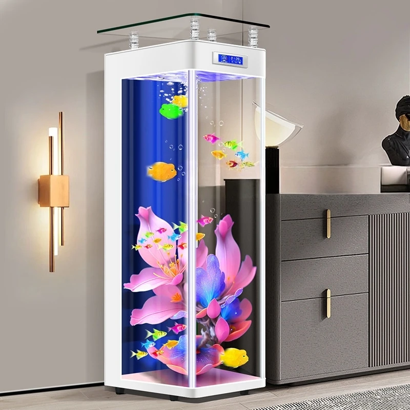 Ultra-white Luxury Durable Glass Vertical Aquarium High Quality Fish Tank Gold Crystal Small Medium-sized For Living Bathrooms
