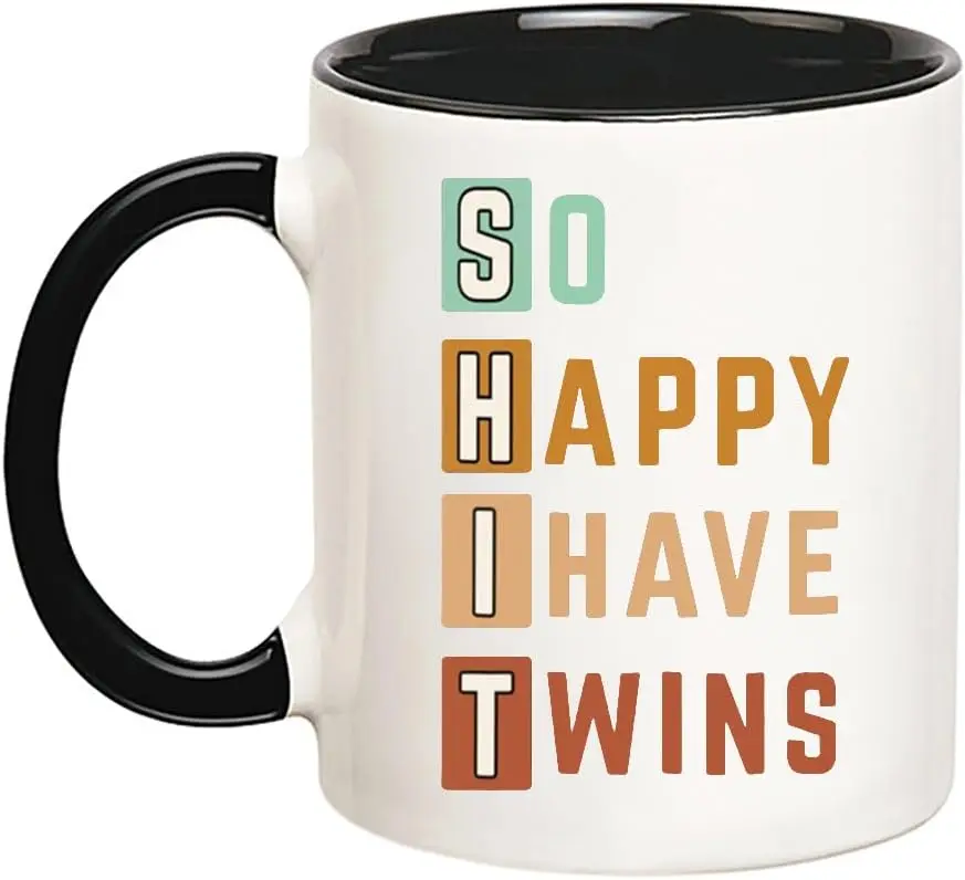 

So Happy I Have Twins, Twins Dad Coffee Mug, 11 Oz Novelty Coffee Mug/Cup, Black