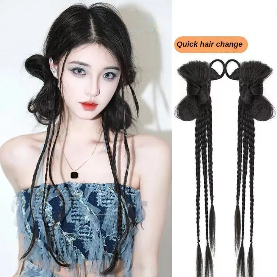 

Ponytail Extensions Synthetic Boxing Braids Wrap Around Chignon Tail With Rubber Band Hair Ring Daily use/Music festival