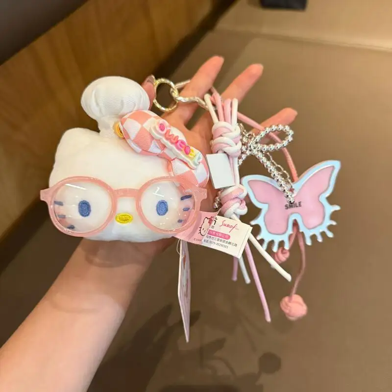 Sanrio hellokitty chaveiro de pelúcia kt gato mochila bolsa charme pingente bolsa acessório chaveiro presentes de natal dia das bruxas