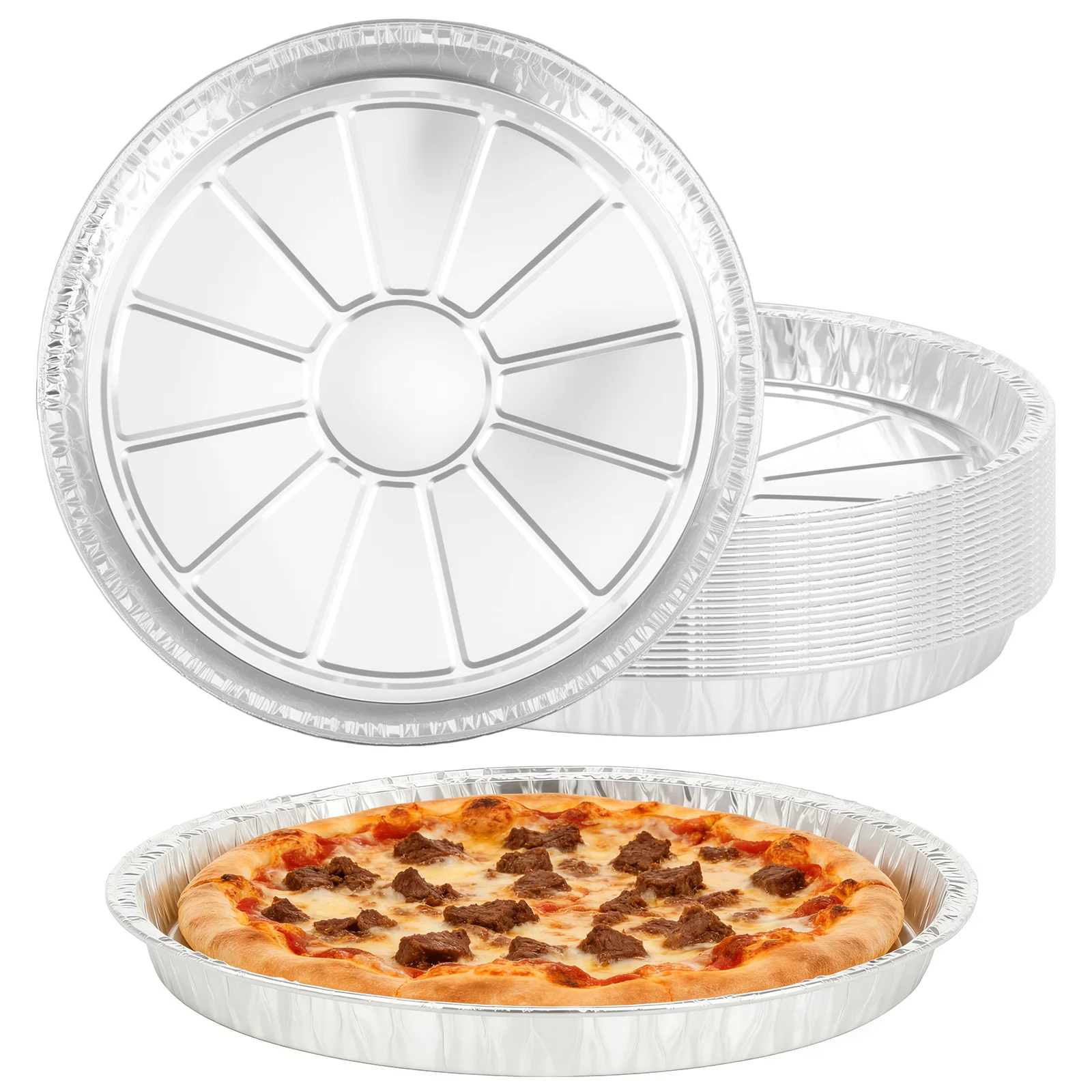 20Pcs Portable Aluminum Foil Trays Non-Stick Round Foil Pizza Pan Disposable Aluminum Foil Plates Tin Foils Pie Pans Baking Tray