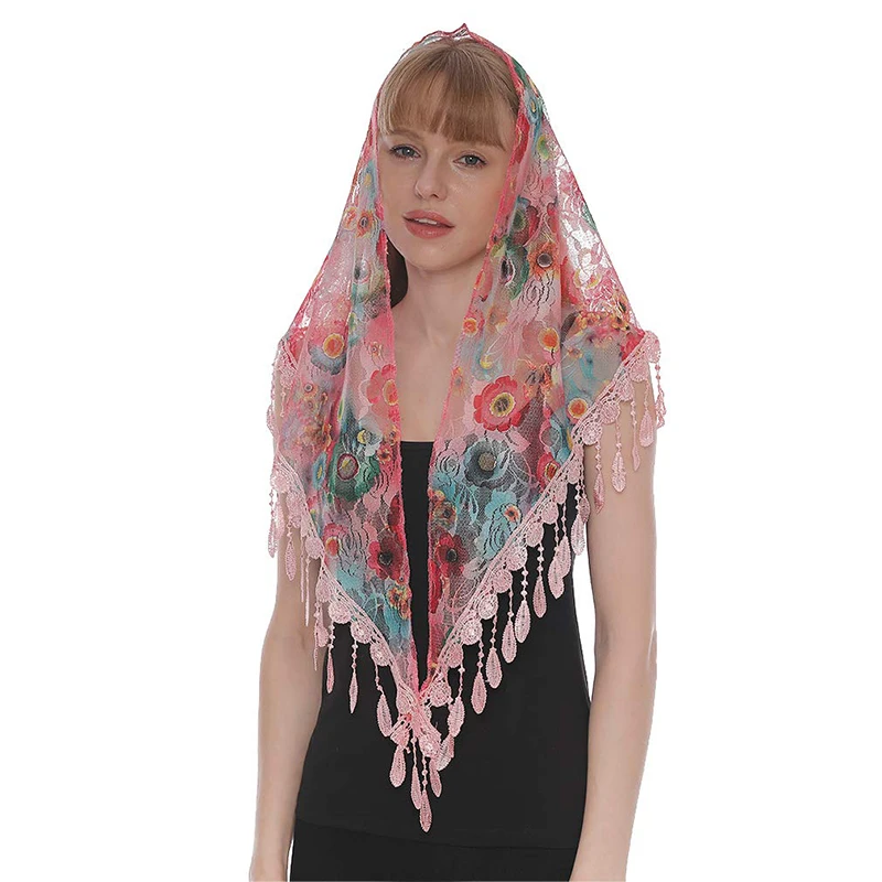 Women Lace Triangle Scarf Sweet Girls Sunscreen Scarf Spring Summer French Beach Style Hair Tie Vintage Female Lady Muslim Hijab