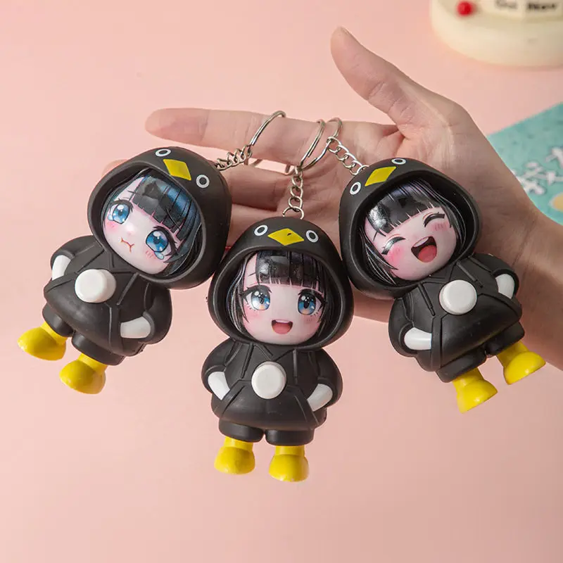 1-5Pcs Cute Gugu Gaga Keychain Funny Face Changing Penguin Goo Goo