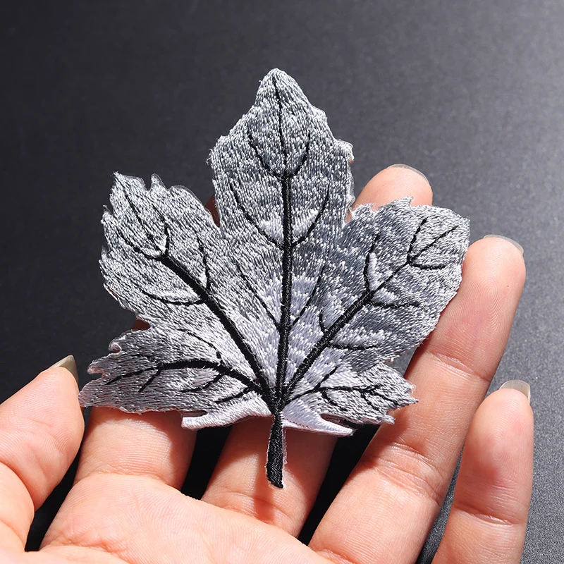 

Grey maple leaf size: 7.9x7cm patches DIY T-shirt coat Jeans Backpack embroidery sewing decorate Iron On Stickers accessories