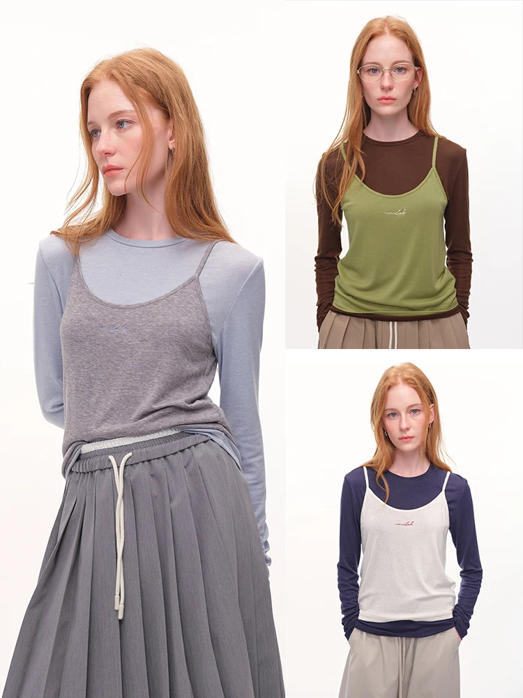 

UMILAB Merino Wool Lyocell T-Shirt Embroidered Cloud Soft Q Stretch Women's Casual Long Sleeve round Neck Top