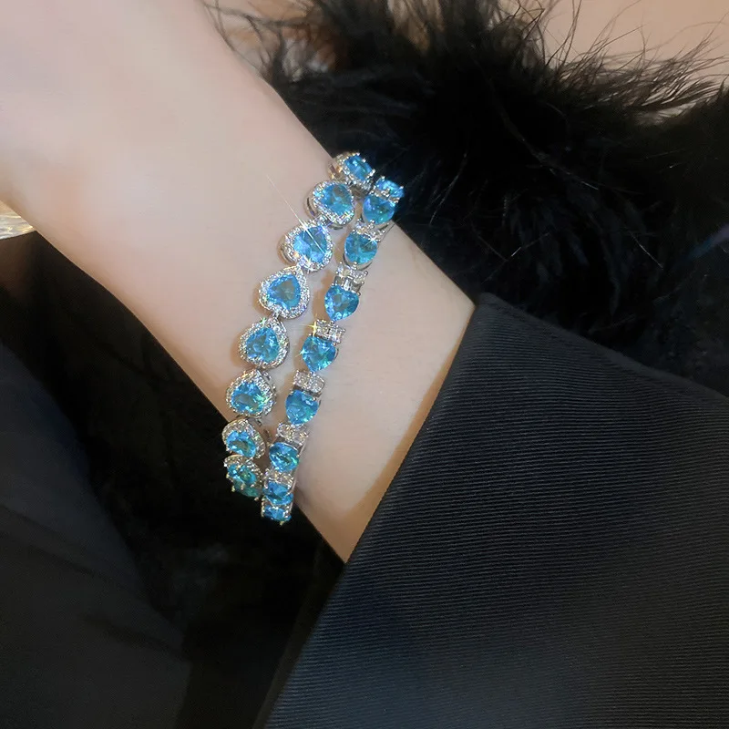 

MOGAKU New Design Blue Crystal Women Bracelets Fashion Ladies Daily Luxury Elegant Zircon Cubic Shiny Bangles Party Accessories