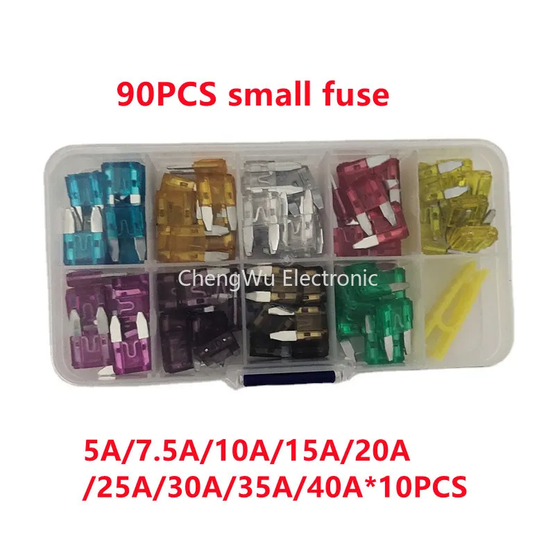 90/45pcs/boxed Car Fuse Mini/small/medium 5-40A  32V Assortment Automotive Blade Type Combination Fuse with Clip Kits