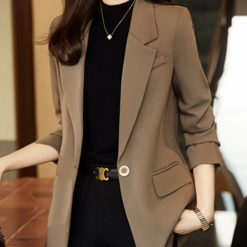 Blazer wanita lengan panjang, pakaian wanita cantik, Blazer lengan panjang, simpel, klasik, elegan, Solid, 2023