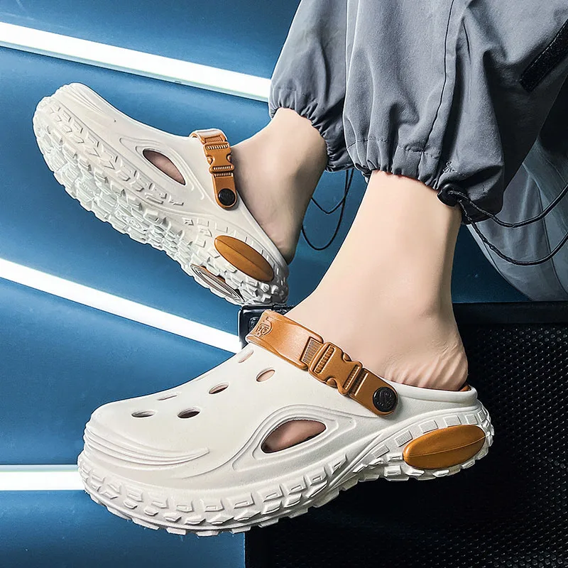 

Летние мужские нескользящие дышащие мужские сандалии на толстой подошве, повседневные пляжные тапочки, мужские кроссовки, уличные шлепанцы, мужская обувь