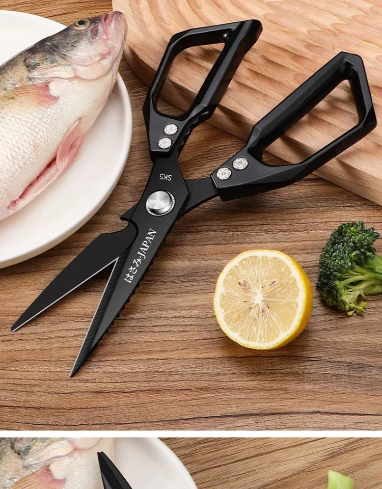 Japanische Küchenschere aus Schwarzem Titan-Edelstahl - Multifunktionale Schere für Hühnerknochen und Fischzubereitung – Detail 19