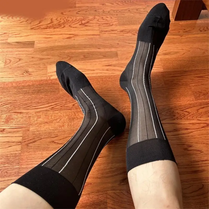 Y88A Men elegantes Vestidos negocios Calcetines Contraste Color Patrón acanalado Calcetines traje formal