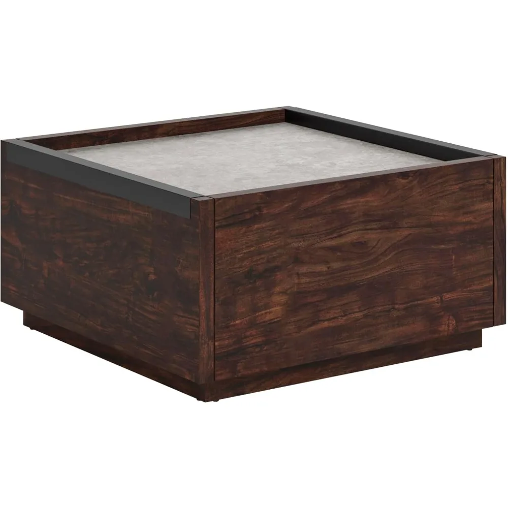 Modern Square Coffee Table, Rich Walnut Finish