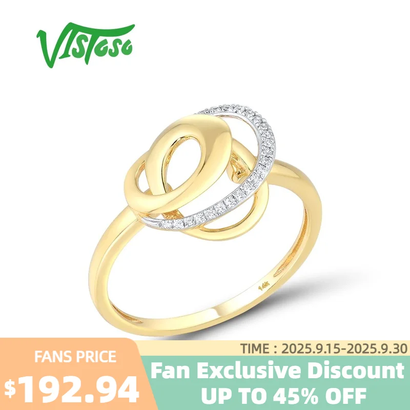 

VISTOSO Genuine 14K 585 Yellow Gold Ring For Women Sparkling Diamond Twisted Round Ring Elegant Daily Wear Lovely Fine Jewelry