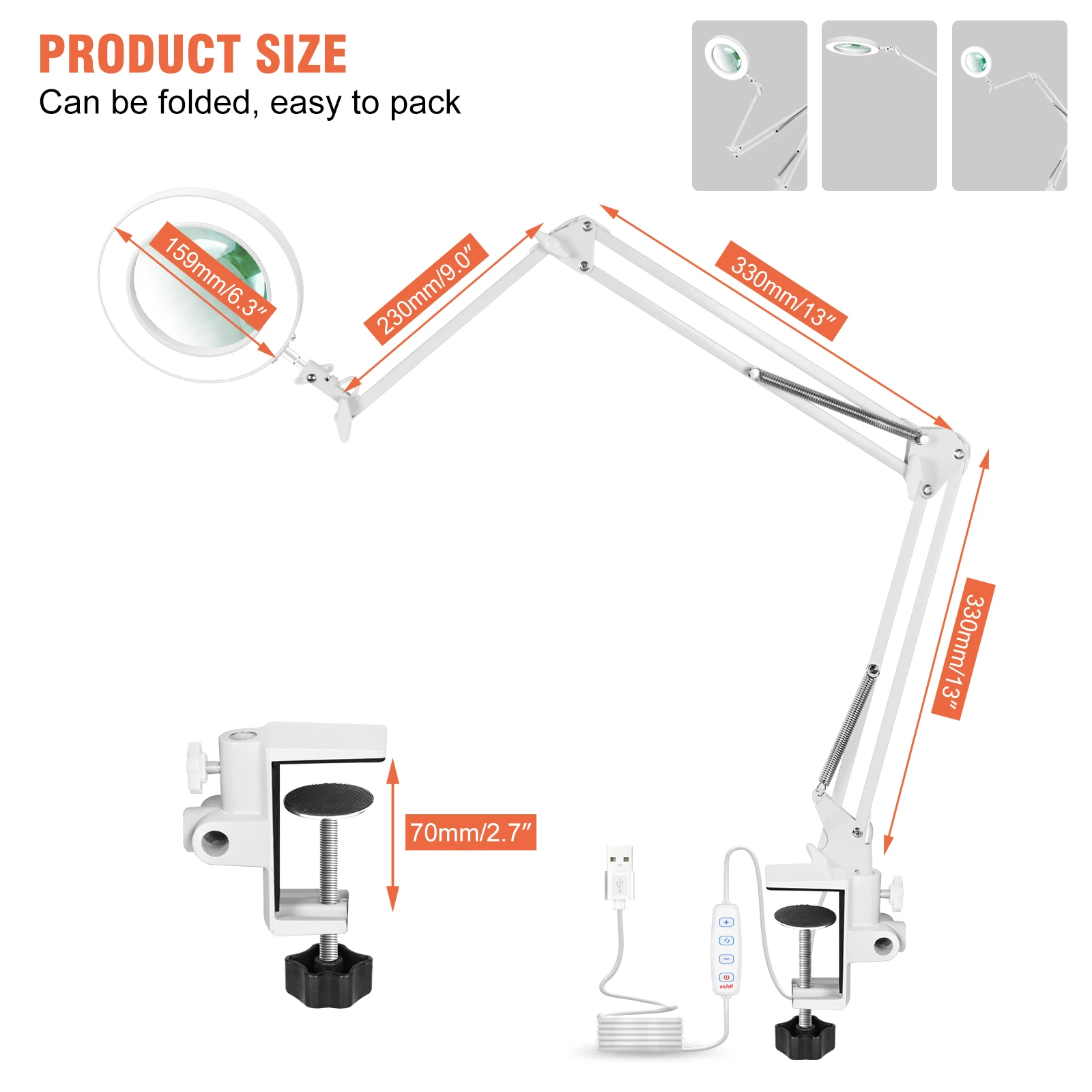 NEWACALOX 3 섹션 접이식 핸들 돋보기 라이트 5X 용접 돋보기 80 SMD LED 램프 네일 조명, 읽기 수리