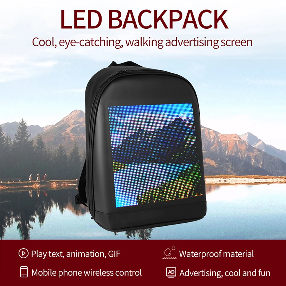 LED Color Screen Customizable Backpack Travel Bag Pack School Bag for Men Women College   Students