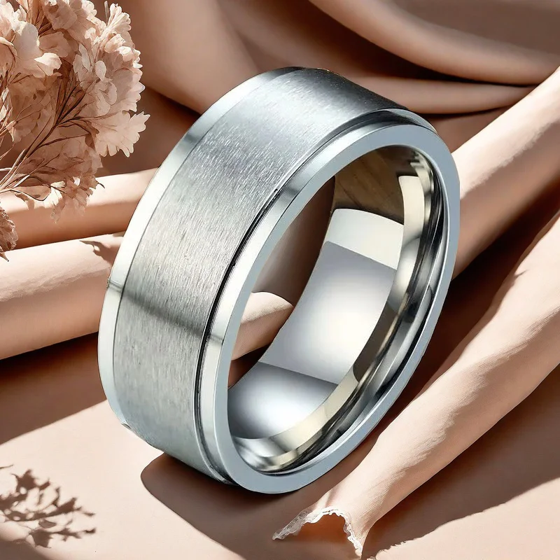 Frosted Stainless Steel Rotating Anti Stress Ring For Men Anxiety Relife Spinning Finger Ring Fidget Metal Spinner Anillos