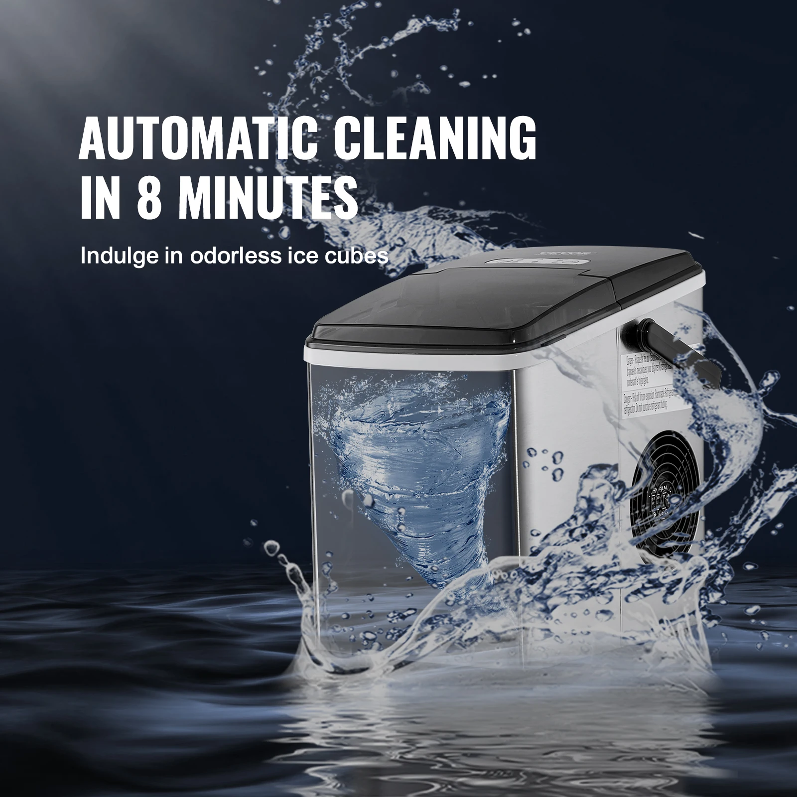 เครื่องทำน้ำแข็งแบบพกพาสำหรับเคาน์เตอร์ vevor เครื่องทำน้ำแข็งแบบพกพาทำความสะอาดตัวเองมี2ขนาดเครื่องทำน้ำแข็งกระสุนพร้อมที่ตักและตะกร้า