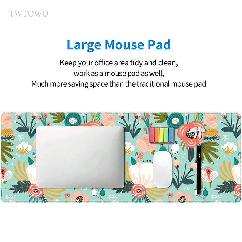 Mouse Pad Gamer Verde Floral XL Casa HD Computador Grande Mousepad XXL Tapetes de Mesa Macio Não-Deslizamento Tapete...