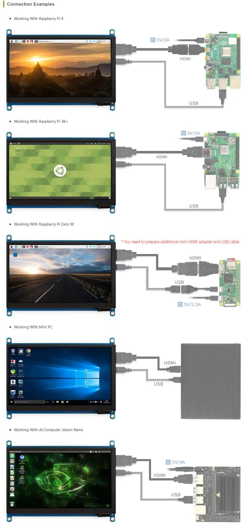 Picture 7: Raspberry Pi 7inch HDMI LCD Touch Screen (H)  IPS Display 1024×600Pixel Support Raspberry Pi/Jetson Nano/PC/Game Console
